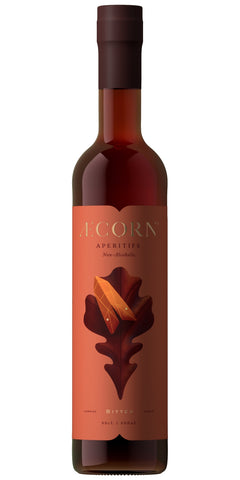 A bottle of Aecorn Bitter, made from English grapes blended with appetite stimulating herbs, roots and bitter botanicals to create a complex, bold and bitter non-alcoholic aperitif.