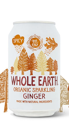 A can of Whole Earth Organic Sparkling GInger, an organic take on a true classic is a combination of spicy ginger with softer flavoured fruit juices, with all natural ingredients